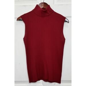 Ladies Lauren Ralph Lauren Petite Sleeveless Ribbed Red Cotton Turtleneck Sz PL